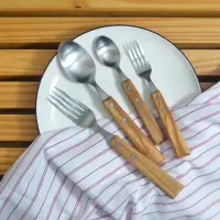 在飛比找momo購物網優惠-【SALUS】日本製 橄欖木餐具-餐匙/餐叉(餐具 不鏽鋼 