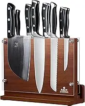 ENOKING Spitzenklasse Plus Magnetic Knife Block, Magnetic Knife Block with Protection, High-Quality Magnetic Knife Holder, Acacia Wood Knife Board with Double-Sided Strong Magnet for up to 14 Knives