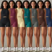Women's Workout Sets 2 Piece Ribbed Outfits Gym Yoga Clothing ZIP Tank Crop Tops