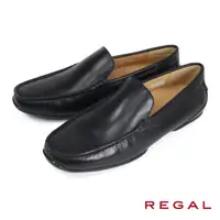 在飛比找momo購物網優惠-【REGAL】簡約真皮素面平底樂福鞋 黑色(55BL-BL)