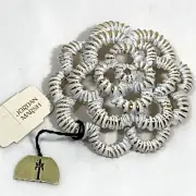 Vintage NOS Crown Trifari White Enamel on Gold Open Rose Flower Pin Texture TAGS