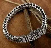 Men's Solid Stainless Steel Biker Punk Engraved Foxtail Bracelet Jewellery Gift