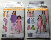 Simplicity 1722 & 2241 Learn To Sew Pajamas Nightgown Dress ©2011-12 sizes 7-14