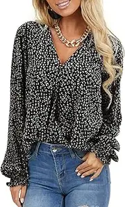[MLEBR] Womens Long Sleeve V Neck Casual Chiffon Blouses Tops T Shirts