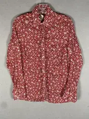Sundance Floral Peasant Blouse 100% Cotton Size Medium Red Button Down