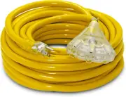 50 Ft - 10 Gauge Heavy Duty Extension Cord - 3 Outlet Lighted SJTW - Indoor/Outd