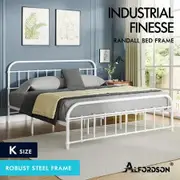 ALFORDSON Metal Bed Frame King Size Mattress Base Industrial Platform White