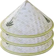 Rice Hat, 3PCS Bamboo Hat for Kids, 14 Inch Chinese Rice with Adjustable Chin Strap, Sunproof for Outdoor