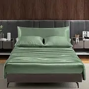 Entisn 5Pcs Silky Satin Sheets Set, King Size Satin Bed Sheets Set, Sage Green Luxury Bedding Sets, Breathable & Ultra Soft Sheets Set Includes 1 Fitted Sheet, 1 Flat Sheet, 3 Pillowcases