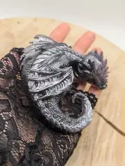 Resin Dragon Silver Sleeping Fantasy Whimsical