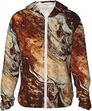 [LHBWCVN] UPF 50+ Light Jacket Full Zip Sun Protection Hoodie for Women Men Long Sleeve Marble Mixed Brown Sun Shirts
