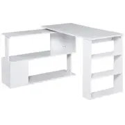 HOMCOM L-Shaped Computer Desk 29.25" Particle Board w/ Storage Shelves White