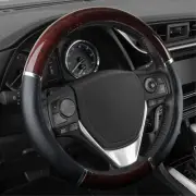 Car Steering Wheel Cover Wood Grain Leather Two Tone Universal 14.5-15.5" Black (for: Ford)