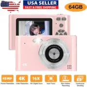 Digital Camera HD 1080P 48MP 2.4'' LCD Display Screen 16X Zoom Anti-Shake +64GB