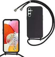 [xinyunew] Mobile Phone Chain for Samsung Galaxy A14/A14 5G Case with Strap, Mobile Phone Case with Cord for Hanging, Soft TPU Silicone Case with Strap [Removable] Necklace Case for Samsung Galaxy