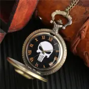 Vintage Quartz Pocket Watch Chain Skull Steampunk Necklace Pendant Gift Xmas Men