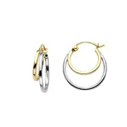 14K Two Tone Gold 4mm Double Hoop Earrings for Women