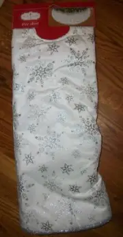 Trim A Home Tree Skirt 48" Holiday White & Silver Stars & Snowflakes