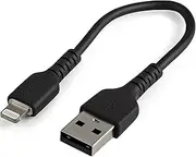 StarTech.com 6 inch (15cm) Durable Black USB-A to Lightning Cable - Heavy Duty Rugged Aramid Fiber USB Type A to Lightning Charger/Sync Power Cord - Apple MFi Certified iPad/iPhone 12 (RUSBLTMM15CMB)