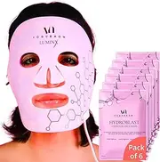 LuminX FDA Cleared LED Face Mask - Light Therapy Spa Kit With 6 Pcs Hydrogel Sheet Mask - Premium 4 Colors (Infrared & Red) Light Therapy Mask -Spa Light Therapy Facial for Younger Brighter Skin