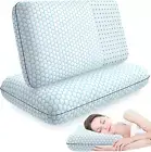 Memory Foam Pillows Set of 2, Standard Size, Blue, Washable Cover