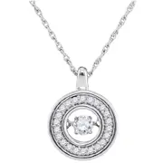 14k White Gold Round Moving Diamond Circle Pendant 1/10 Cttw