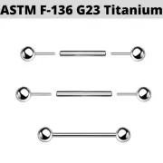14G 9/16" IMPLANT GRADE TITANIUM THREADLESS PUSH IN BALL BARBELL TONGUE RING