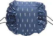 Large Capacity Lazy Makeup Bag - Waterproof Drawstring Toiletry Bag - Portable Cosmetic Storage Case for Travel - Ideal for Women and Girls (Blue Feather)