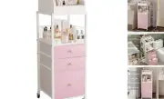 Makeup Organizer Cart with Drawers, Make up Organizers for Vanity, Floor Pink