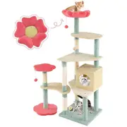 Costway 155cm 7-Level Floral Cat Tree Kitten Tower w/Flower-Shaped Padded Perch Sisal Scratching Post Pet House