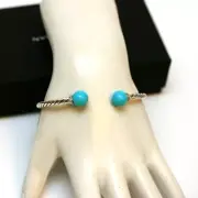 DAVID YURMAN NEW Sterling Silver Solari 9mm Turquoise & Diam Cable Bracelet M