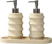 Hand Soap Dispenser Sandstone Soap Dispenser Set with 2 Dispensers and 1 Tray - Lotion and Soap Dispenser Set Hand and Dish soap Dispenser Set for Kitchen Bathroom Countertop Decoration Spring Decor