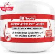Medicated Dog Wipes Antifungal Antibacterial 2% Chlorhexidine 2% Miconazole 60 P
