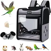 Bird Cage Backpack with Standing Pole, Large Pet Travel Cage with Stainless Steel Clamping Cups, 1 Plastic Tray, 1 Molar Stone, Foldable, for Birds, Cockatiels, Parrots
