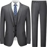 [Cooper & Nelson] 3 Piece Mens Suit Set, Slim Fit Suit for Men, Solid Jacket, Vest, Pants and Tie