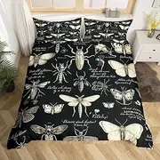 Butterfly Moth Insects Duvet Cover Set Twin Size,Bug Beetles Entomological Comforter Cover for Kids Boys Teens Men Bedroom Decor,Nature Animal Bedding Set Retro Black Brown Quilt Cover,1 Pillowcase