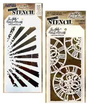Tim Holtz Layering Stencils Sun Rays & Clock Pattern Steampunk Grunge Design Set