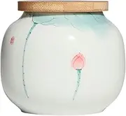 Decorative Hand-painted Lotus Small Sealed Loose Leaf Tea Canister Ceramic Candy Can Kitchen Decoration Spice Jar Container