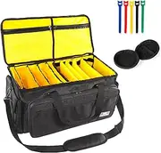 Magerdy Fields Cable File DJ Bag - 1690D Heavy Duty Fabric- with Detachable Dividers and Reinforced Bottom Insert - Complete with Cable Ties and Accessory Pouch