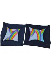 6116 set of 2 Rainbow Coasters/Mug Mats Rainbows on light blue light wt denim