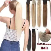 Thick Ponytail Clip in Remy Human Hair Extensions Wrap Around Long Hairpiece AU