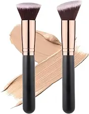 Fancylovesotio 2 Pieces Kabuki Foundation Brush Flat Top Professional Face & Body Makeup Brush For Liquid, Cream, Powder, Blending, Buffing