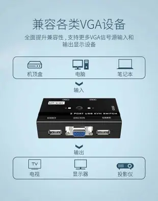 邁拓MT-260KL 2口手動USB KVM切換器 2進1出VGA帶鼠鍵切換 配原線