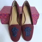 New Tory Burch Antonia Red Maroon Suede Loafers Shoes Size 6 NIB