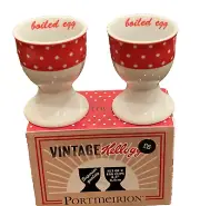 Vintage Kellogg's PortmerionRed & White Polka Dot Egg Cups 2.5" 6.5cm Set 2 New