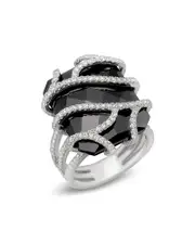 Diamond and Black Onyx Ring in 14K White Gold, 1.20 ct. t. w.