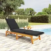 Patio Sun Lounger - Garden Sunbed with Cushion and Table, All Weather Outdoor Chaise Lounge for Backyard Porch Pool Beach, 200 x 54 x 87 cm, Poly Rattan&Solid Wood Acacia
