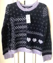 Freshman 1996 Girls Mix Stitch Fair Isle Sweater in Navy/Lavender Size L (12/14)