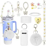 10 PCS Stanley Cup Accessories Set Includs Stanley Straw Cover, Siliocne Stanley Cup Boot, Stanley Charms, Water Bottle Handle Strap, Stanley Straw Cover for Stanley Cup 40oz Tumbler