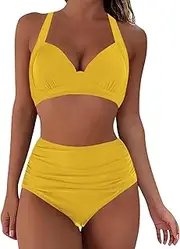 [Generic] Womens Swimsuit Shorts Bottoms Printed Quick Drying Split Swimsuit Two Swimsuit Bathing with Chest Pad No Ring Women Swimsuit Bikini Bottoms